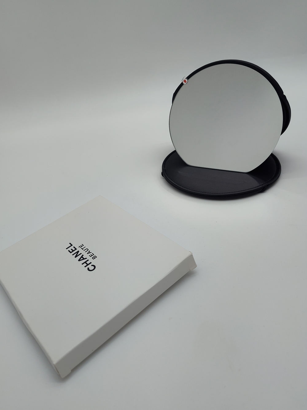 CHANEL BEAUTÉ Black Folding Travel Vanity Mirror Case Box Logo NIB